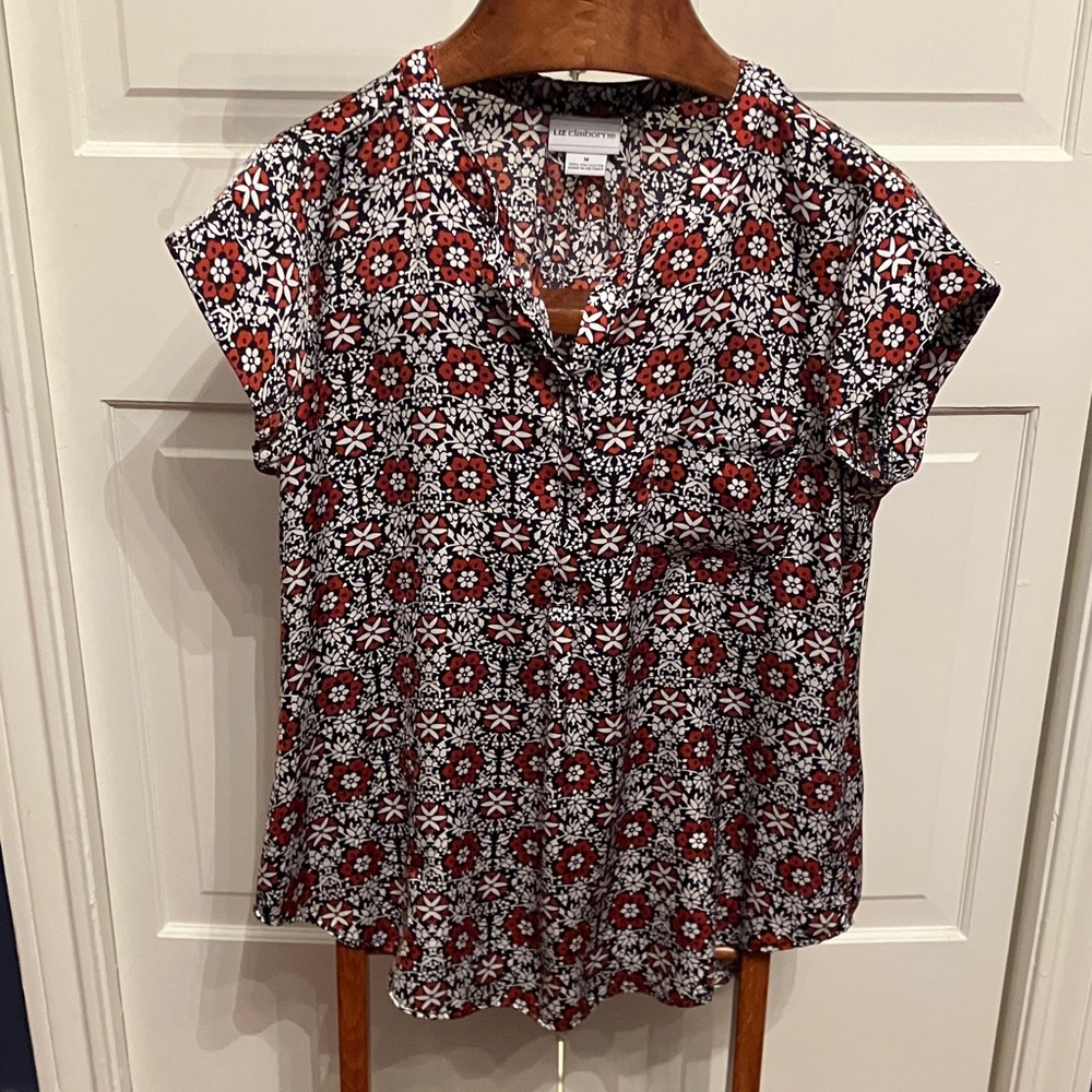 Liz Claiborne Red and Black Patterned Blouse